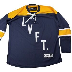 LVFT Live Fit Hockey Jersey Men's XL Navy Graphic Print Long Sleeve Lace-Up Neck